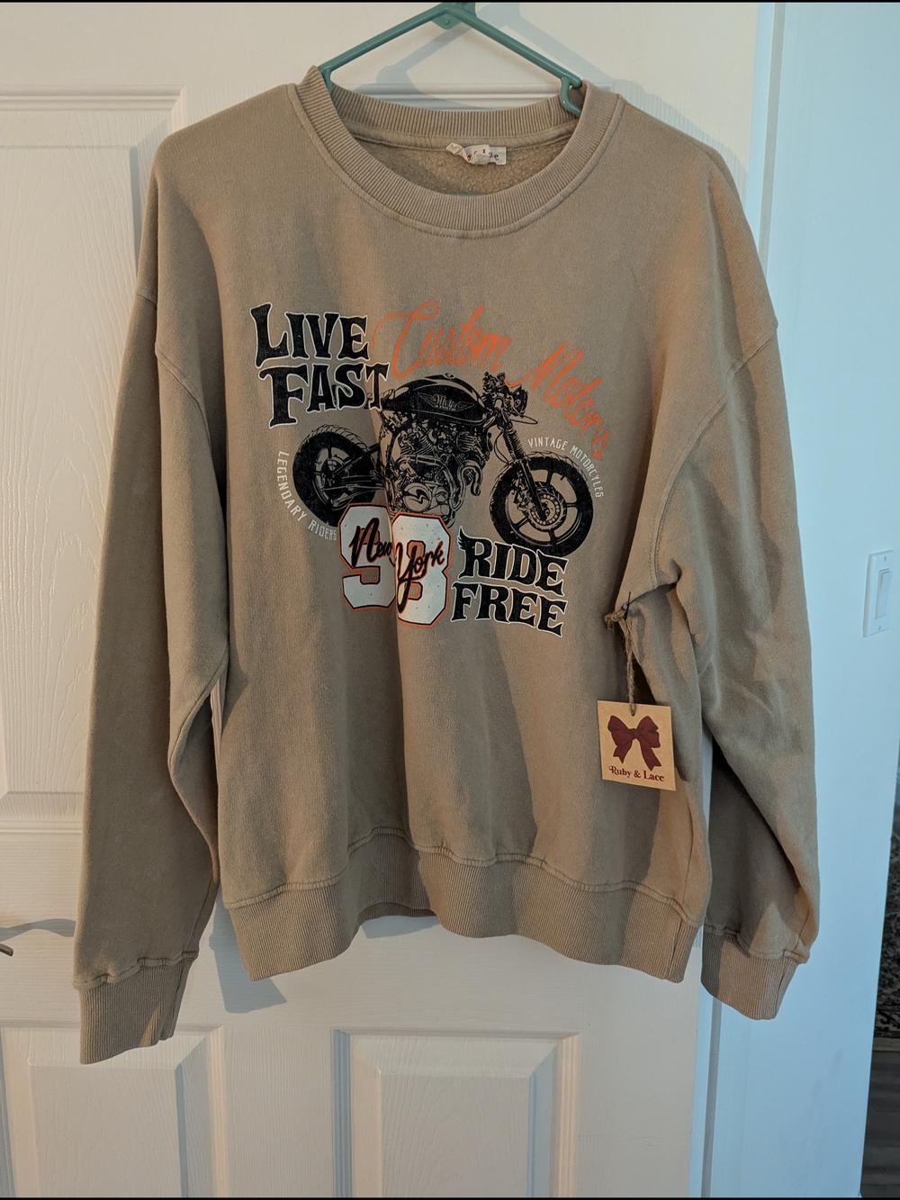 Live Fast Ride Free Crewneck Sweatshirt - Taupe by Unbranded